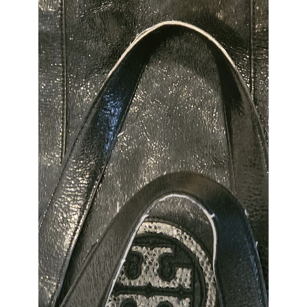 Tory Burch Shiny Black Crinkled Leather Vertical Tote Bag 14x13x4 - Picture 13 of 16